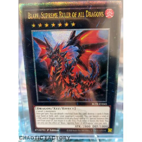 Quarter Century Secret Rare BLTR-EN045 Blaze, Supreme Ruler of all Dragons 1st Edition NM