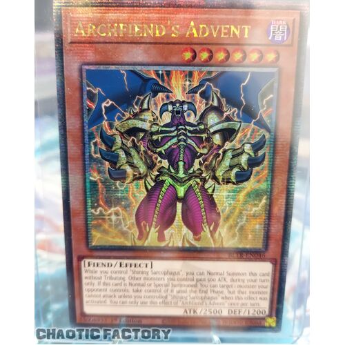 Quarter Century Secret Rare BLTR-EN046 Archfiend's Advent 1st Edition NM