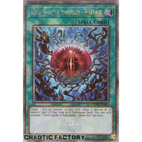 Quarter Century Secret Rare DUNE-EN060 Sinful Spoils of Subversion - Snake-Eye 1st Edition NM