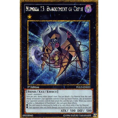 Number 13: Embodiment of Crime - PGLD-EN023 - Gold Secret Rare 1st Edition NM