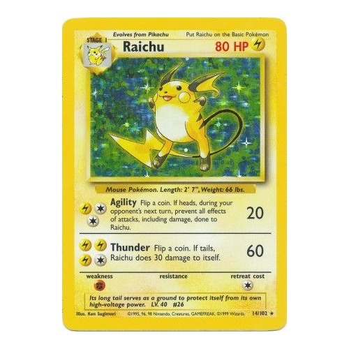 Raichu - 14/102 - Holo Unlimited BASE SET MP