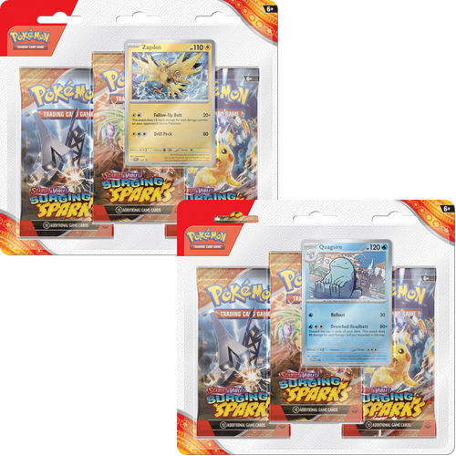 POKEMON TCG Scarlet & Violet 8 Surging Sparks 3 PACK BLISTER - BOTH ART