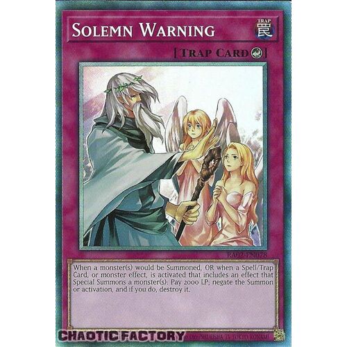 Collector's Rare RA02-EN078 Solemn Warning 1st Edition NM