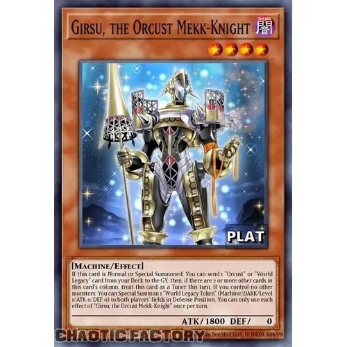 RA03-EN026 Girsu, the Orcust Mekk-Knight Platinum Secret Rare 1st Edition NM