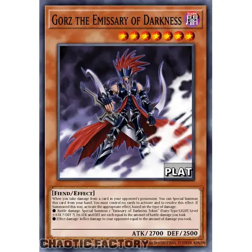 RA03-EN210 Gorz the Emissary of Darkness Platinum Secret Rare 1st Edition NM