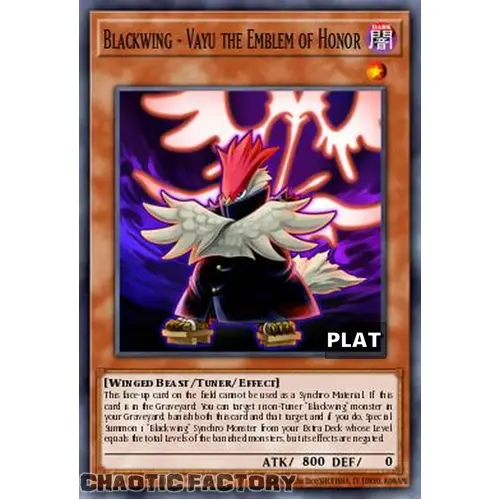 RA03-EN224 Blackwing - Vayu the Emblem Of Honor Platinum Secret Rare 1st Edition NM