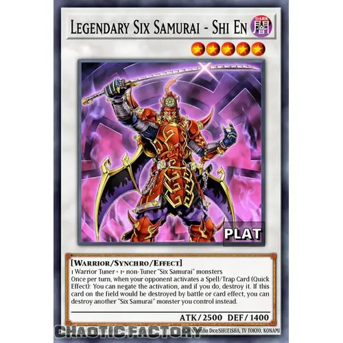 RA03-EN250 Legendary Six Samurai - Shi En Platinum Secret Rare 1st Edition NM