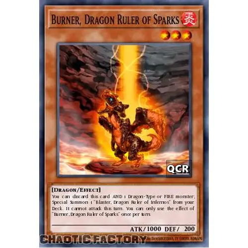 RA03-EN256 Burner, Dragon Ruler of Sparks Quarter Century Secret Rare 1st Edition NM